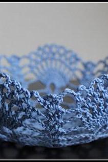 Doily Bowl Crochet Lace Basket Blue