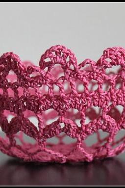 Hot Pink Crochet Lace Doily Bowl Basket