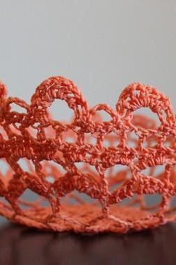 Lace Bowl Crochet Doily Basket Tangerine Orange