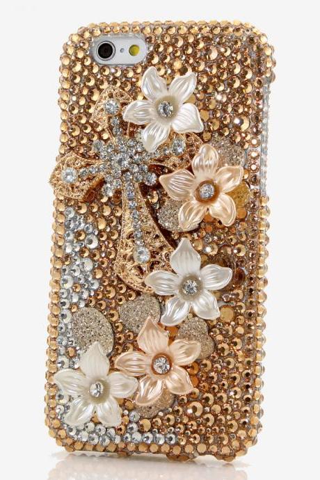 Bling Crystals Phone Case for iPhone 6 / 6s, iPhone 6 / 6s PLUS, iPhone 4, 5, 5S, 5C, Samsung Note 2, Note 3, Note 4, Galaxy S3, S4, S5, S6, S6 Edge, HTC ONE M9 (GOLDEN CROSS DESIGN) By LuxAddiction
