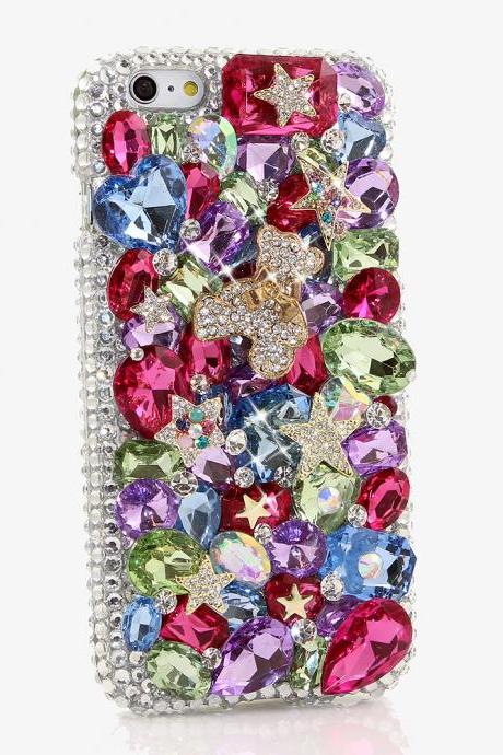 Bling Crystals Phone Case for iPhone 6 / 6s, iPhone 6 / 6s PLUS, iPhone 4, 5, 5S, 5C, Samsung Note 2, Note 3, Note 4, Galaxy S3, S4, S5, S6, S6 Edge, HTC ONE M9 (RAINBOW BEAR DESIGN) By LuxAddiction