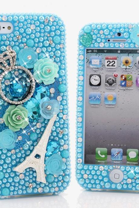 Bling Crystals Phone Case for iPhone 6, iPhone 6 PLUS, iPhone 4, 5, 5S, 5C, Samsung Note 2, Note 3, Note 4, Galaxy S3, S4, S5, S6, S6 Edge, HTC ONE M9 (THE DIAMOND RING DESIGN) By LuxAddiction