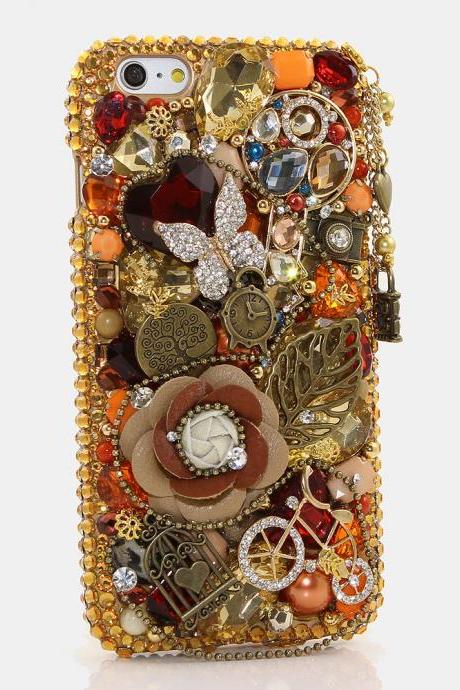 Bling Crystals Phone Case for iPhone 6 / 6s, iPhone 6 / 6s PLUS, iPhone 4, 5, 5S, 5C, Samsung Note 2, Note 3, Note 4, Galaxy S3, S4, S5, S6, S6 Edge, HTC ONE M9 (VINTAGE JEWELRY WITH PHONE CHARM DESIGN) By LuxAddiction