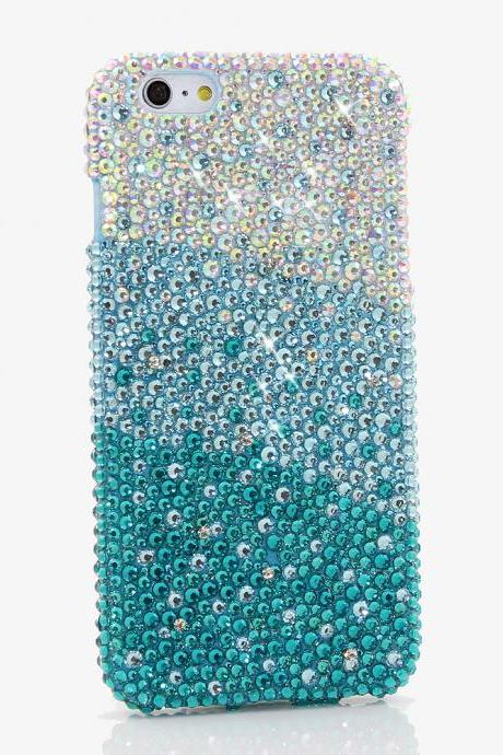 Bling Crystals Phone Case for iPhone 6 / 6s, iPhone 6 / 6s PLUS, iPhone 4, 5, 5S, 5C, Samsung Note 2, Note 3, Note 4, Galaxy S3, S4, S5, S6, S6 Edge, HTC ONE M9 (AB FADED TO TURQUOISE CRYSTALS DESIGN) By LuxAddiction
