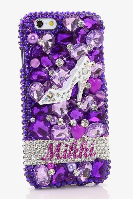 Bling Crystals Phone Case for iPhone 6 / 6s, iPhone 6 / 6s PLUS, iPhone 4, 5, 5S, 5C, Samsung Note 2, Note 3, Note 4, Galaxy S3, S4, S5, S6, S6 Edge, HTC ONE M9 (DIAMOND HEELS PERSONALIZED NAME & INITIALS DESIGN) By LuxAddiction