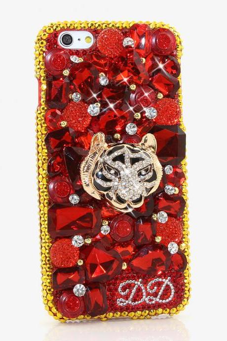 Bling Crystals Phone Case for iPhone 6 / 6s, iPhone 6 / 6s PLUS, iPhone 4, 5, 5S, 5C, Samsung Note 2, Note 3, Note 4, Galaxy S3, S4, S5, S6, S6 Edge, HTC ONE M9 (GOLDEN TIGER PERSONALIZED NAME & INITIALS DESIGN ) By LuxAddiction