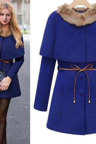 Two Pieces Long Woolen Trench Coat