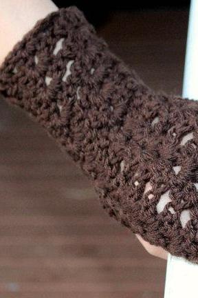 Crochet Fingerless Gloves Gauntlets Wrist Warmers Chocoate Brown