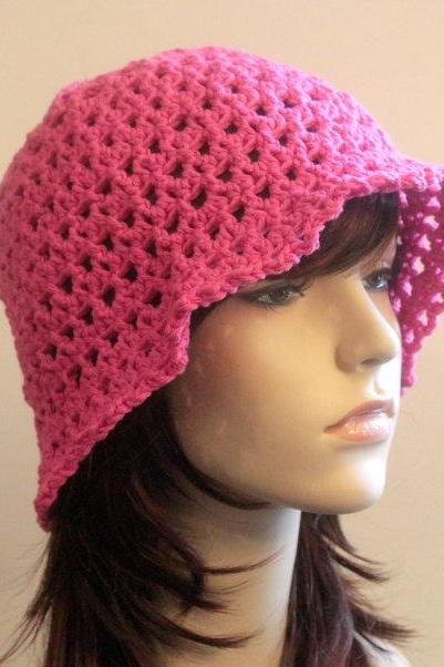 Floppy Crochet Hat Hot Pink Summer Beach Wide Brim