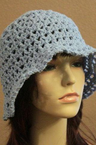 Crochet Beach Hat Summer Beach Floppy Wide Brim Powder Blue