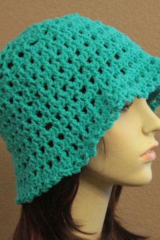 Crochet Hat Turquoise Teal Summer Beach Floppy Wide Brim