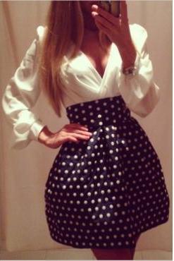 Polka Dot Design Long Sleeve Dress