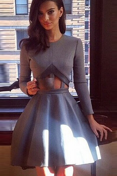 Grey Long Sleeve Cut Out Design Mini Dress