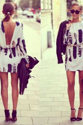 Sexy Printed Long-sleeved Dress