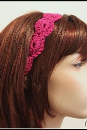 Womens Headband Crochet Hair Tie Magenta