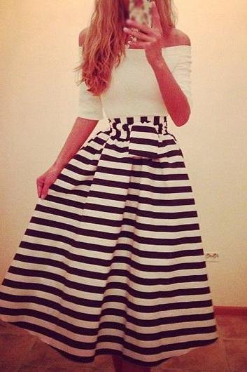 Adorable Off The Shoulder Stripe Dress