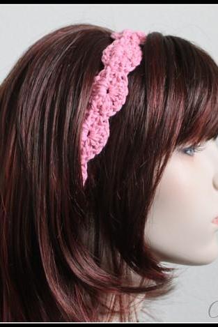 Pink Crochet Headband Hair Tie