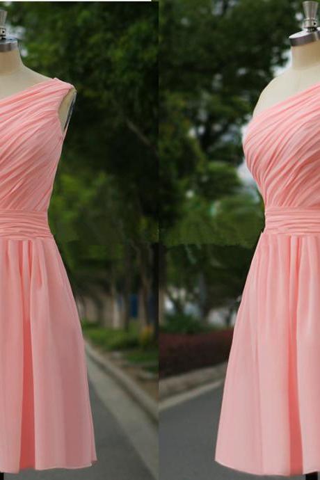 Cute Simple Pink Short One Shoulder Bridesmaid Dresses, Short Bridesmaid Dresses, Pink Bridesmaid Dresses