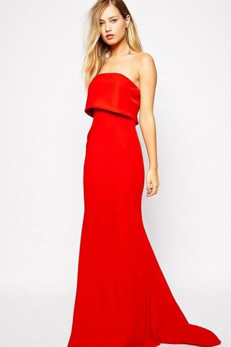 Red Off Shoulder Long Evening Dress