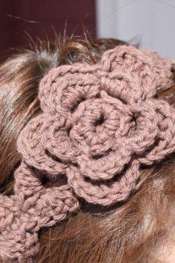 Brown Flower Headband Crochet Hair tie