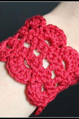 Crochet Bracelet Lace Cuff Red
