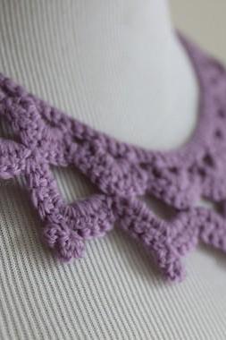 Crochet Necklace Victorian Lace Collar Lavendar Purple