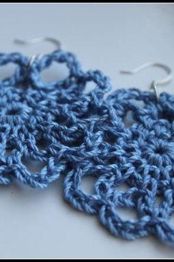 Crochet Earrings Blue Lace Doily Motif