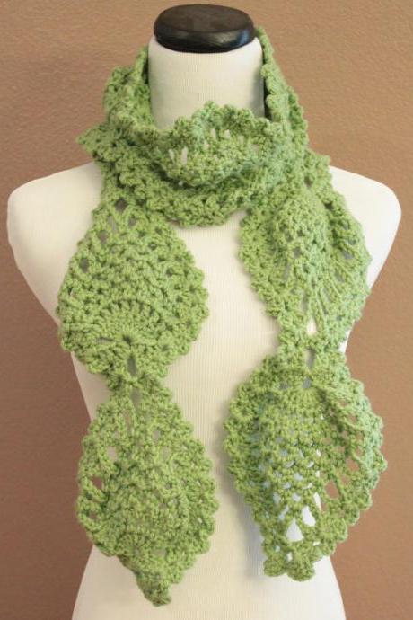 Womens Chunky Scarf Crochet Lace Pineapple Motif Lime Green