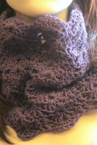 Chunky Crochet Cowl Infinity Scarf Lace Dusty Plum Purple