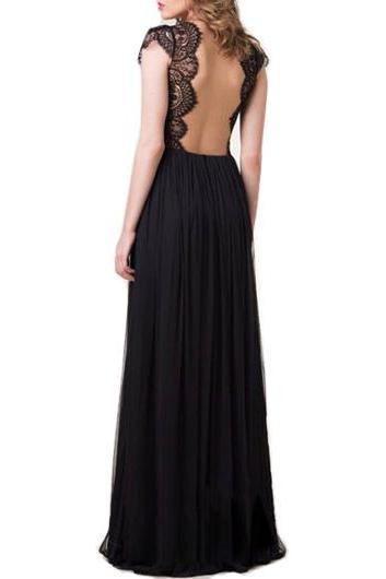 Lace And Chiffon Long Black Dress