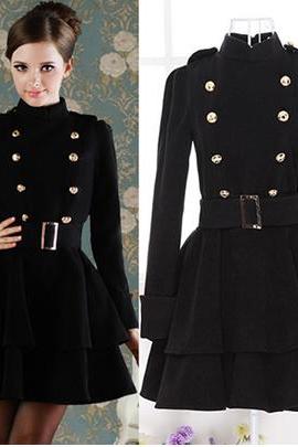 2015 Beautiful Black Double Breasted Long Coat