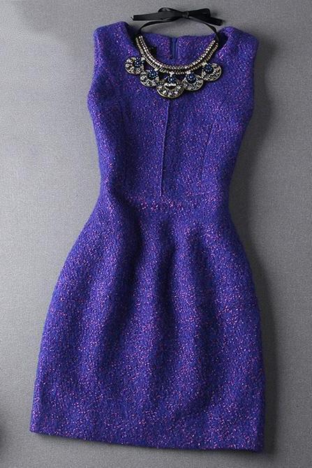 High Quality Sleeveless Woolen Dress For Autumn&Winter - Blue 