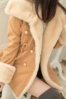2015 Beautiful Light Tan Turn Down Collar Winter Coat