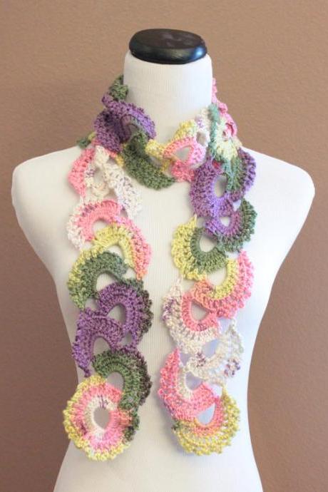 Lace Crochet Scarf Queen Annes Lace Ombre Varigated Multicolor Pastel Colors