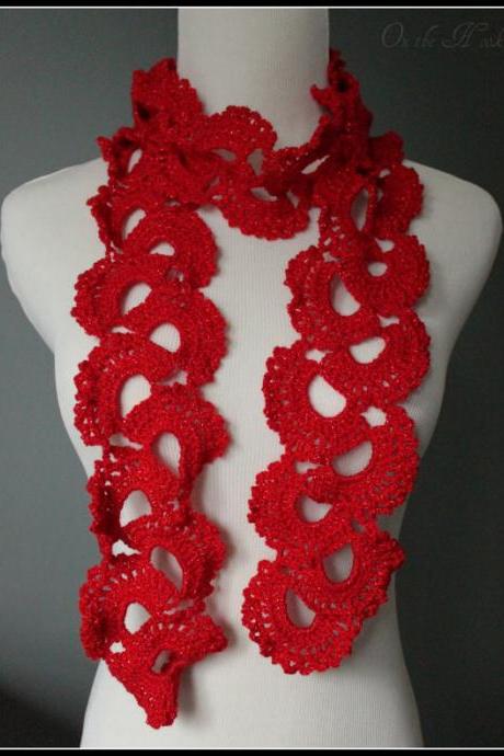 Crochet Scaf Red Sparkle Queen Annes Lace Seashell Shimmer