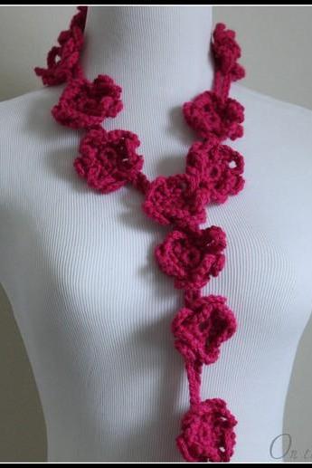 Hot Pink Crochet Scarf Flower Lariat Spring Fashion