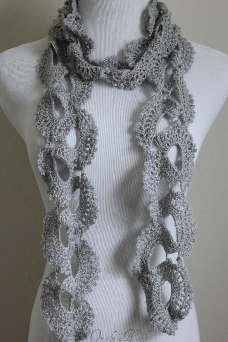 Crochet Scarf Queen Annes Lace Silver Sparkle