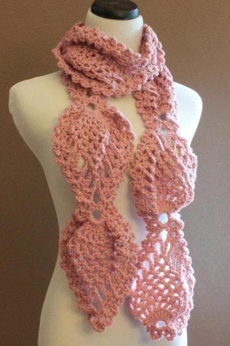 Pink Chunky Crochet Scarf Pineapple Lace Motif