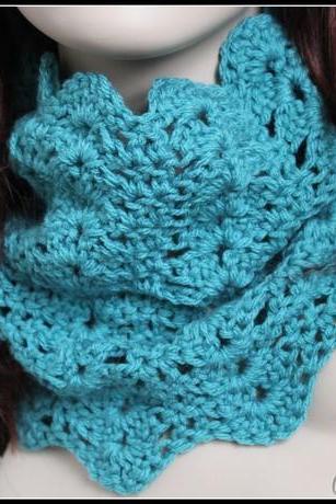 Womens Chunky Cowl Crochet Lace Infinity Scarf Turquoise