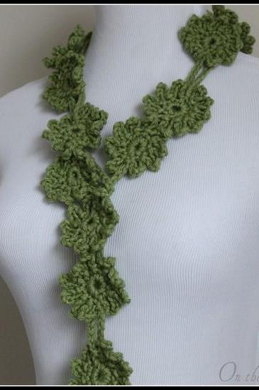 Crochet Flower Scarf Lariat Spring Fashion Sage Green