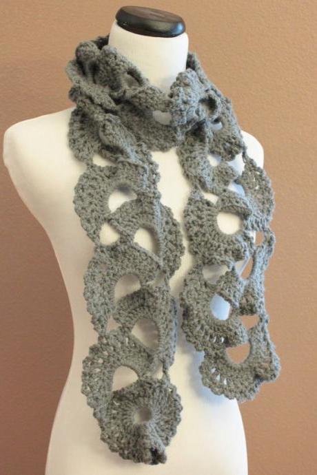 Crochet Scarf Queen Annes Lace Smokey Grey