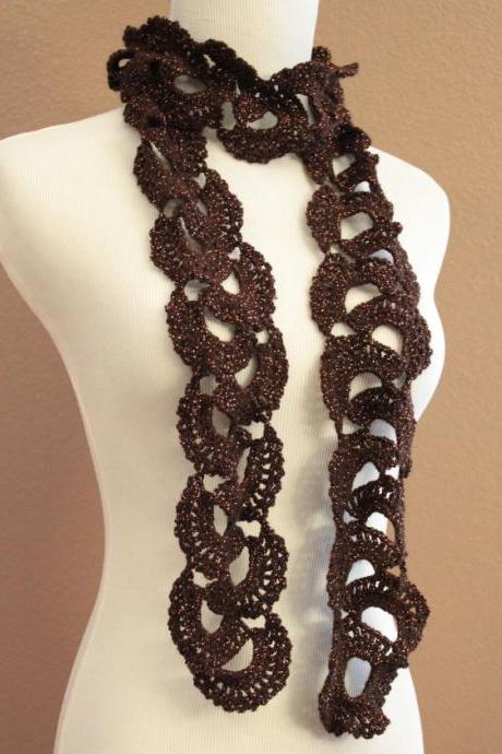 Crochet Scarf Queen Annes Lace Bronze Copper