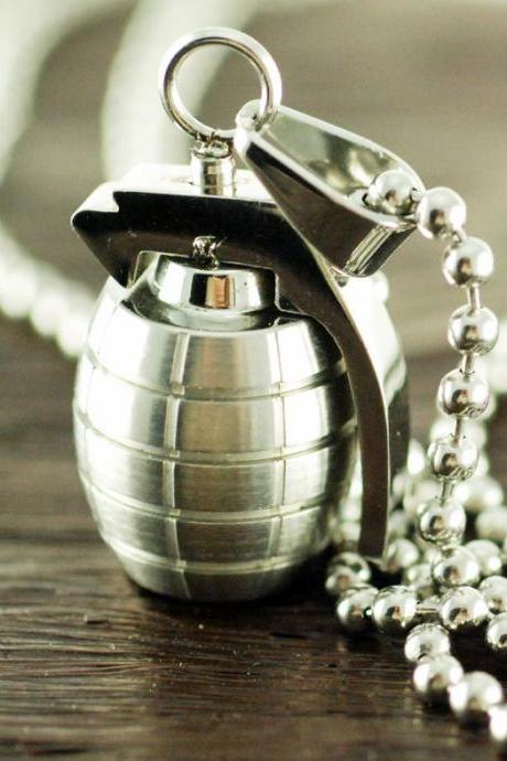 Mens Jewelry, Mens Necklace, Gift For Him,hand Grenade Pendant, Stainless Steel Pendant