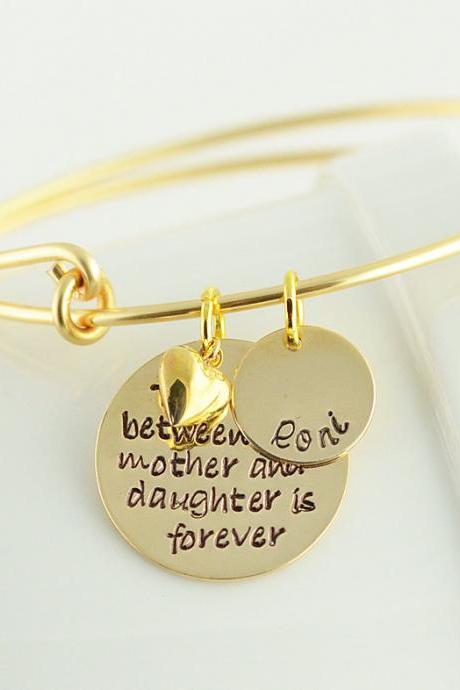 Personalized Hand Stamped Bangle Bracelet, The Love Between And Mother And Daughter, Alex And Ani Inspired