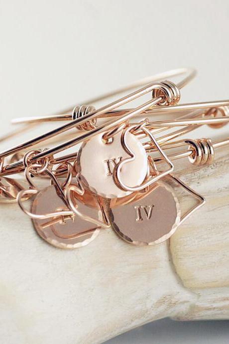 Personalized Hand Stamped Rose Gold Bangle Bracelet, Name Charm Bracelet, Alex And Ani Inspired