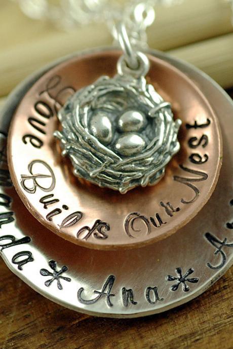 Mothers Necklace - Bird Nest Necklace - Nest Necklace - Mommy Necklace - Gifts For Wife - Gifts For Mom - Mixed Metal Necklace