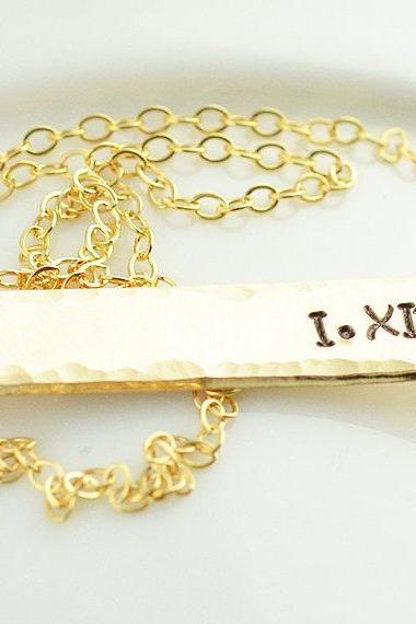 Gold Bar Name Necklace, Personalized Rectangle Gold Necklace, Hand Stamped Mommy Jewelry, Gift For Her
