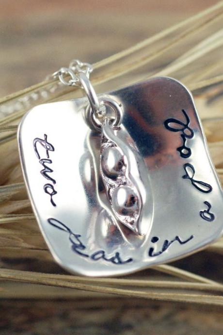 Two Peas In A Pod - Personalized Hand Stamped Necklace - Charm Necklace - Friends - Sister - Necklace - Hand Stamped Custom Necklace