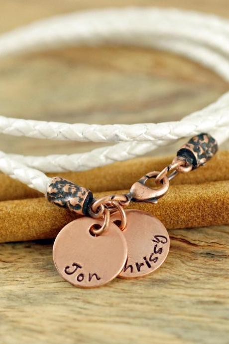 Personalized Leather Bracelet , Copper Name Charms, Charm Bracelet, Womens Jewelry, Initial Charm Bracelet, Gift For Her