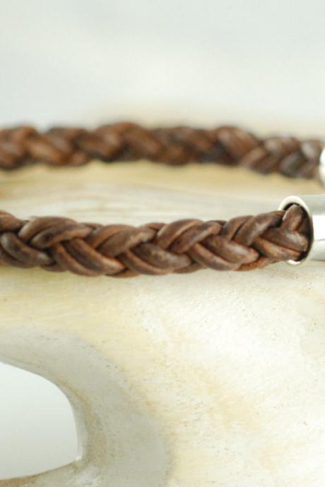 Personalized Mens Braided Leather Initial Bracelet - Gift For Dad - Gift For Boyfriend